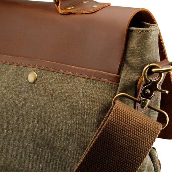 COPY - NEW Genuine Leather Canvas Messenger Bag - Picture 7 of 15
